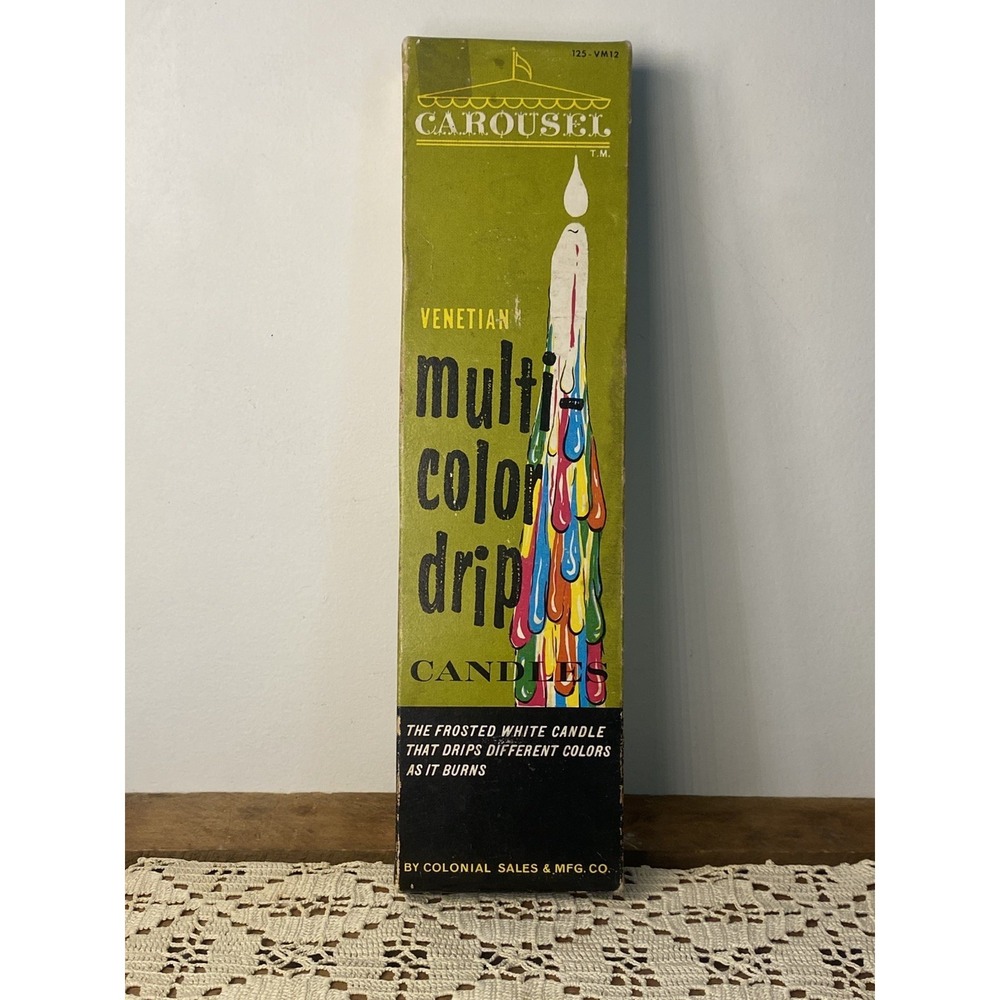 Vintage Venetian Drip Candle Multi-Color Rainbow 12" Taper Retro Home Decor (2)